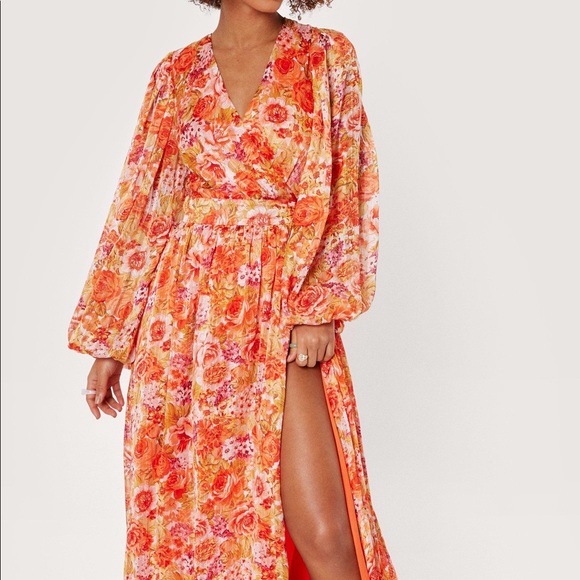 Floral Print V Neck Split Hem Maxi Dress - Picture 6 of 6
